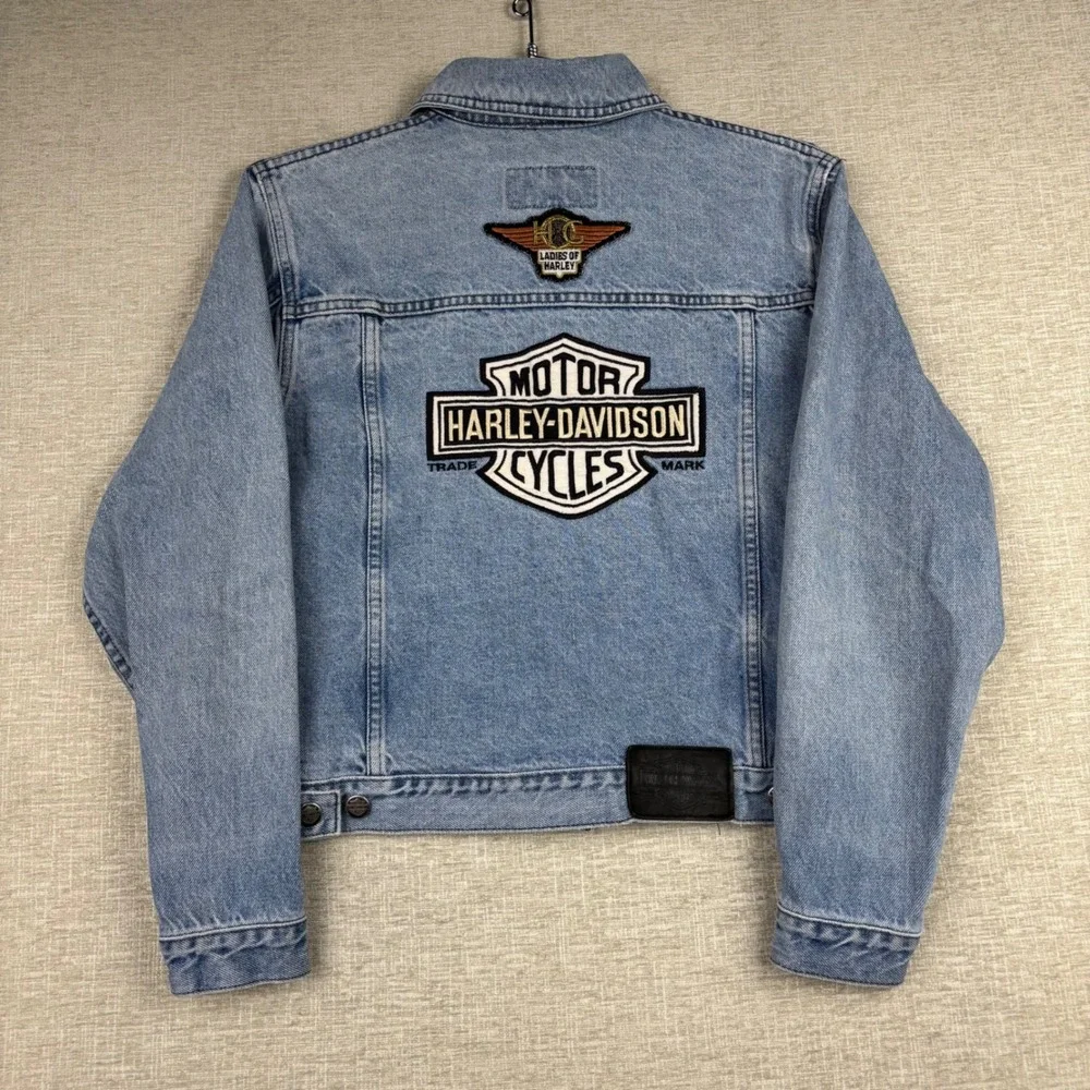 Harley-Davidson Denim Trucker Jacket Light Wash Blue Bar & Shield Logo Small